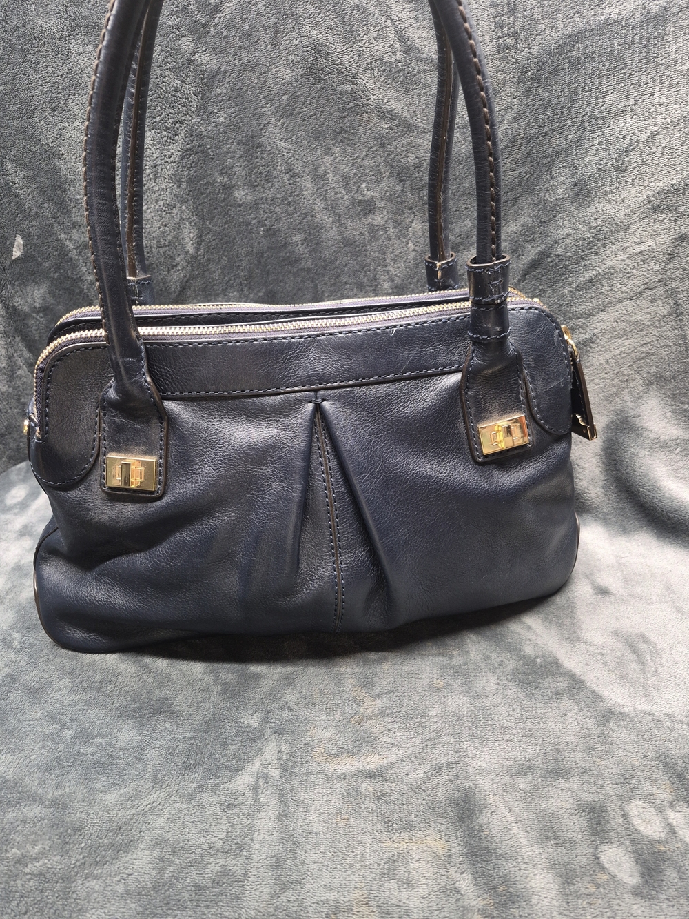 Vintage Antonio Melani Navy Blue Slouchy Shoulder Bag Satchel  Gold Tones